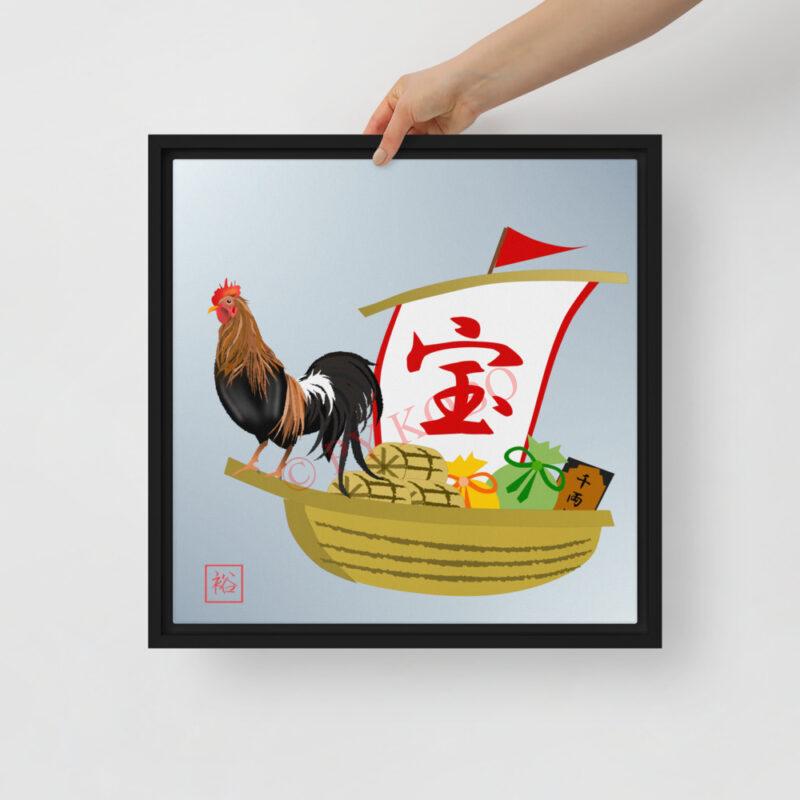 rooster-and-treasure-ship-framed-canvas